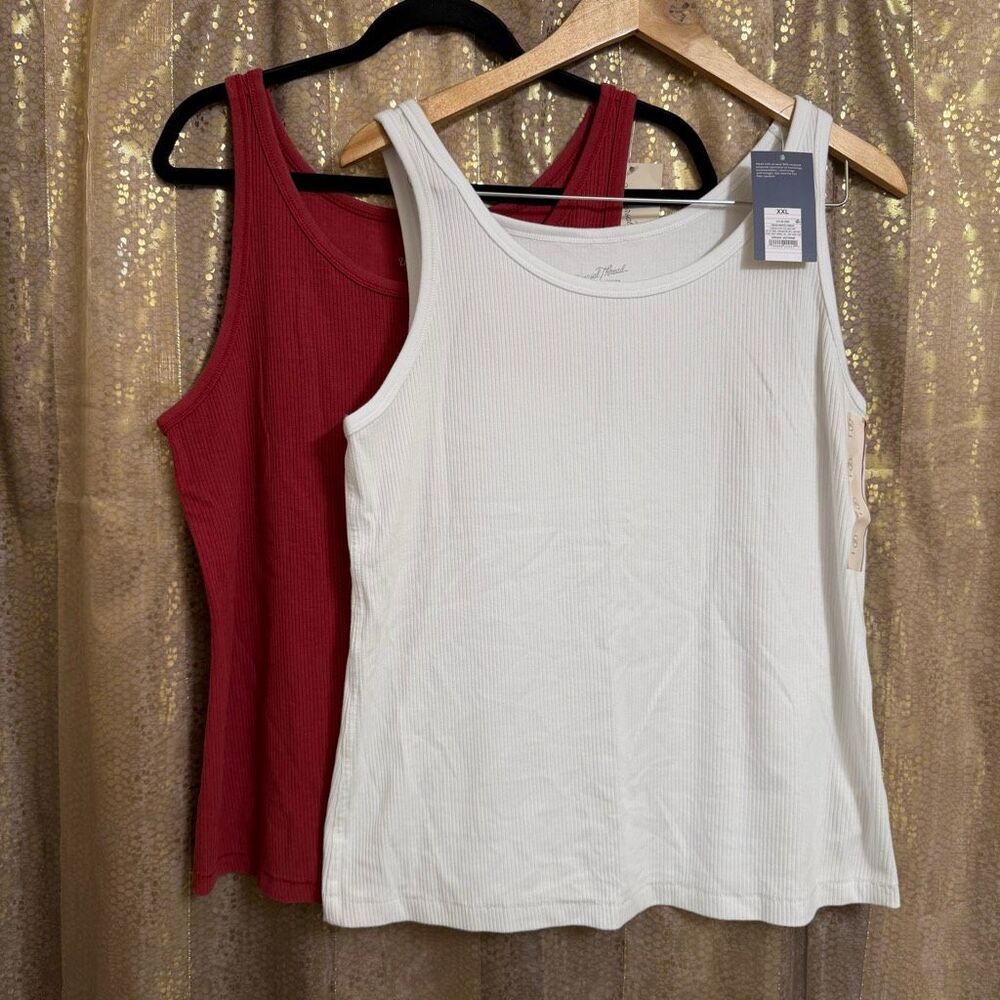 Universal Thread Dark Red White Ribbed Stretch Tank Tops XXL NWT
